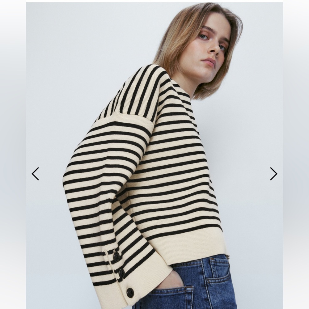 NWT Massimo Dutti STRIPED SWEATER WITH BUTTON DETAILS - Picture 3 of 14